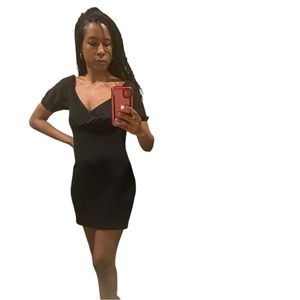 Missguided black short puffy mesh sleeve mini dress